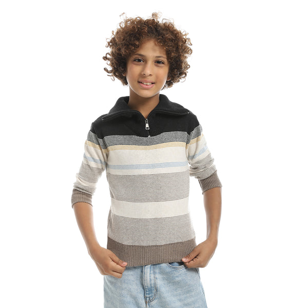 Half_Zipper_Closure_Stripped_Multicolour_Pullover-Multicolour