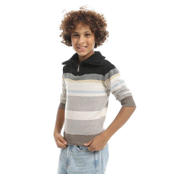 Half_Zipper_Closure_Stripped_Multicolour_Pullover-Multicolour