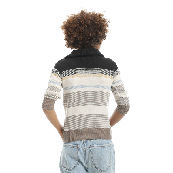 Half_Zipper_Closure_Stripped_Multicolour_Pullover-Multicolour