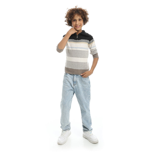 Half_Zipper_Closure_Stripped_Multicolour_Pullover-Multicolour