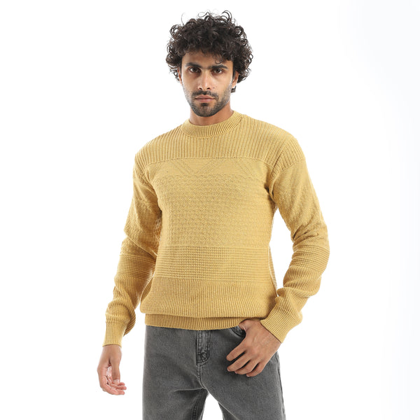 Round_Collar_Different_Patterend_Knitted_Mustard_Pullover_Mustard