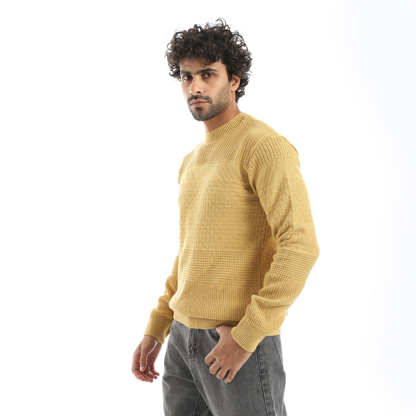 Round_Collar_Different_Patterend_Knitted_Mustard_Pullover_Mustard