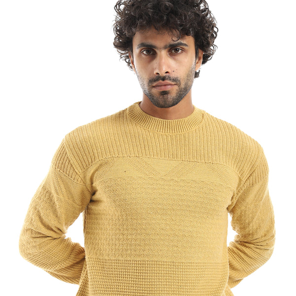 Round_Collar_Different_Patterend_Knitted_Mustard_Pullover_Mustard