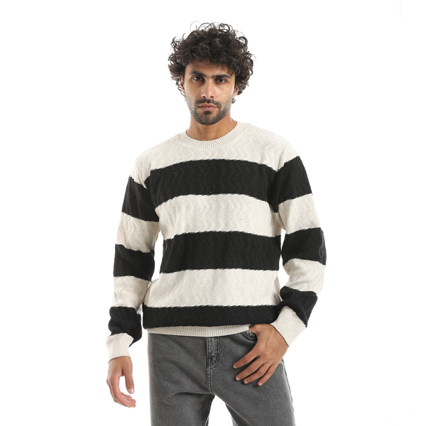 Knitted_Strapped_Creamy_&_Black_Pullover_Creamy_&_Black