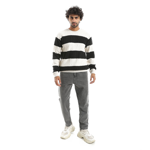 Knitted_Strapped_Creamy_&_Black_Pullover_Creamy_&_Black