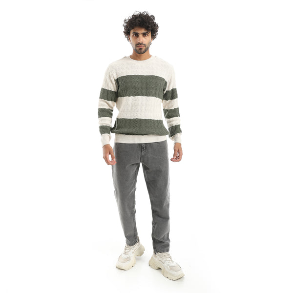 Knitted_Strapped_Creamy_&_Olive_Pullover_Creamy_&_Olive