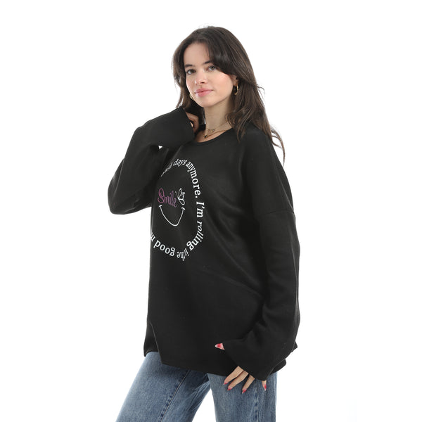 Printed_Round_Collar_Long_Sleeves_Black_Sweatshirt_Black