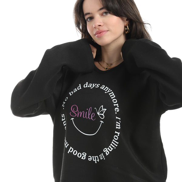 Printed_Round_Collar_Long_Sleeves_Black_Sweatshirt_Black