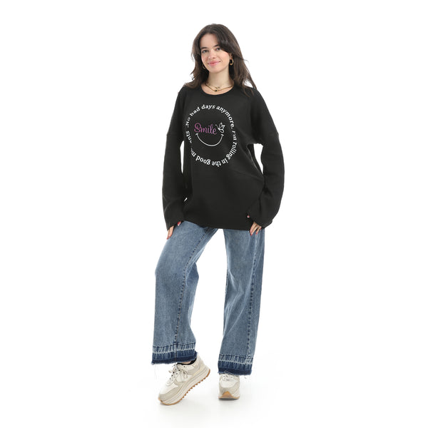 Printed_Round_Collar_Long_Sleeves_Black_Sweatshirt_Black