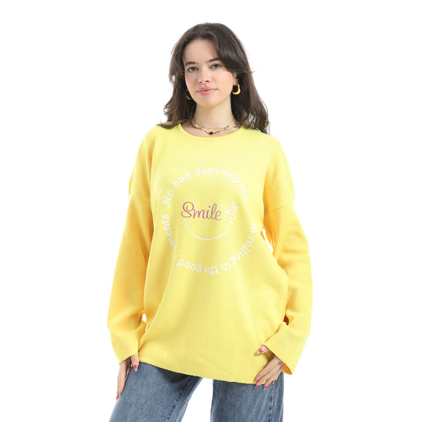 Printed_Round_Collar_Long_Sleeves_Yellow_Sweatshirt_Yellow
