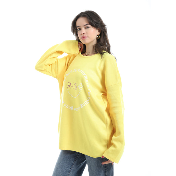 Printed_Round_Collar_Long_Sleeves_Yellow_Sweatshirt_Yellow