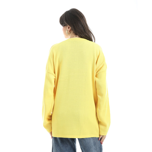 Printed_Round_Collar_Long_Sleeves_Yellow_Sweatshirt_Yellow