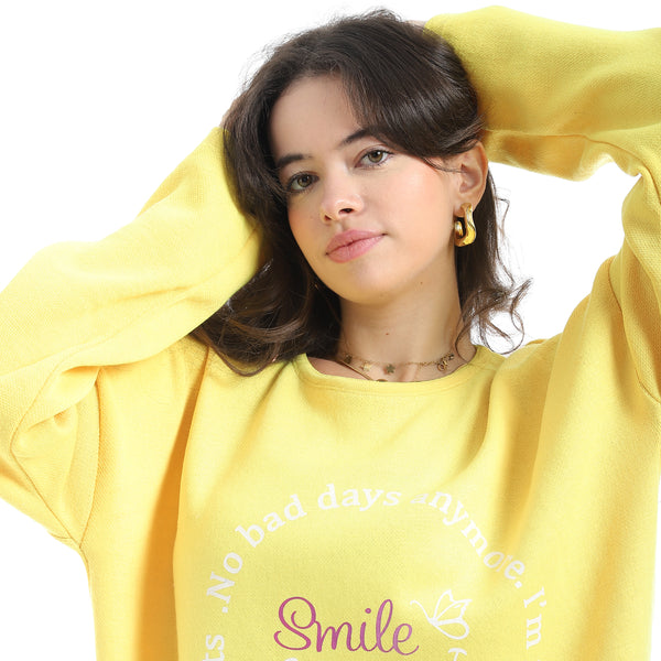 Printed_Round_Collar_Long_Sleeves_Yellow_Sweatshirt_Yellow