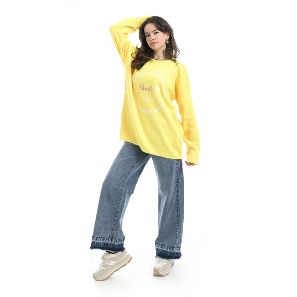 Printed_Round_Collar_Long_Sleeves_Yellow_Sweatshirt_Yellow