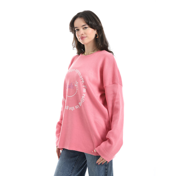Printed_Round_Collar_Long_Sleeves_Pink_Sweatshirt_Pink