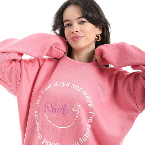 Printed_Round_Collar_Long_Sleeves_Pink_Sweatshirt_Pink