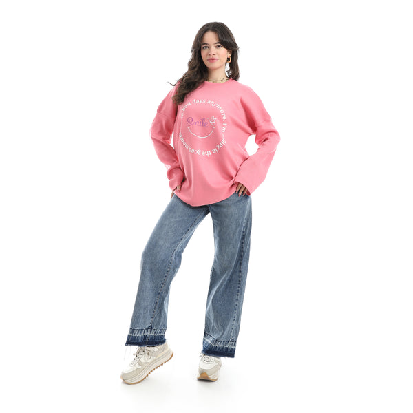 Printed_Round_Collar_Long_Sleeves_Pink_Sweatshirt_Pink
