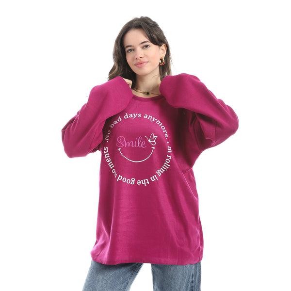 Printed_Round_Collar_Long_Sleeves_Dark_Pink_Sweatshirt_Purple