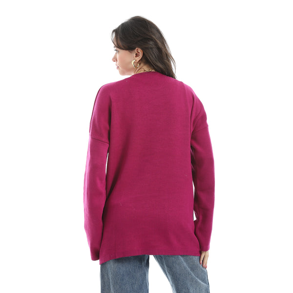 Printed_Round_Collar_Long_Sleeves_Dark_Pink_Sweatshirt_Purple