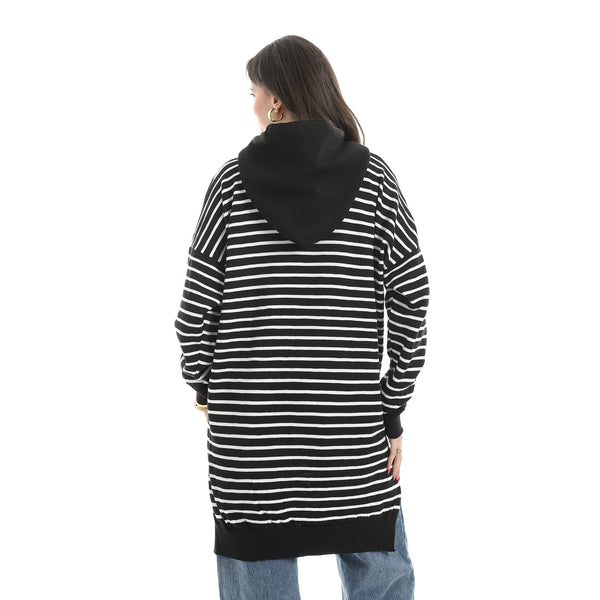 Stripped_Long_Sleeves_Hoodie_Black_&_White_Multicolour