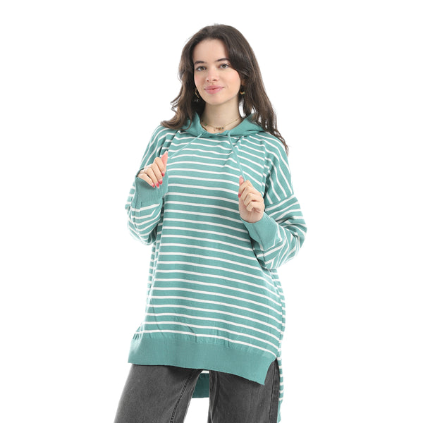 Stripped_Long_Sleeves_Hoodie_Mint_&_White_Multicolour