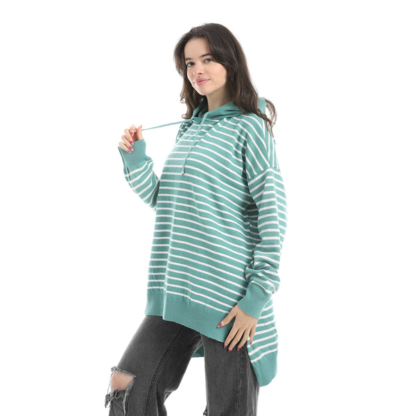 Stripped_Long_Sleeves_Hoodie_Mint_&_White_Multicolour