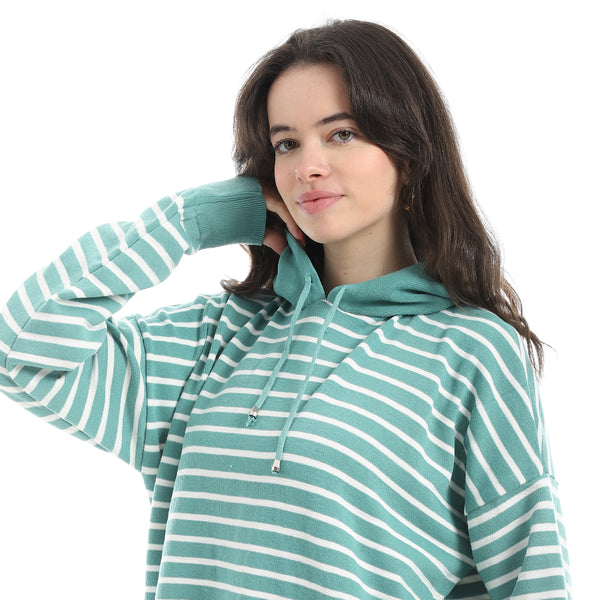 Stripped_Long_Sleeves_Hoodie_Mint_&_White_Multicolour