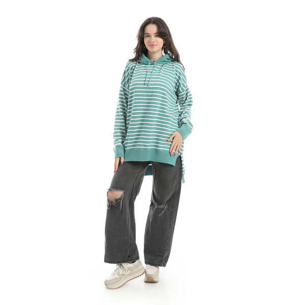 Stripped_Long_Sleeves_Hoodie_Mint_&_White_Multicolour