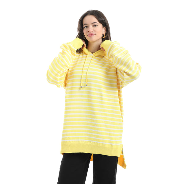 Stripped_Long_Sleeves_Hoodie_Yellow_&_White_Multicolour