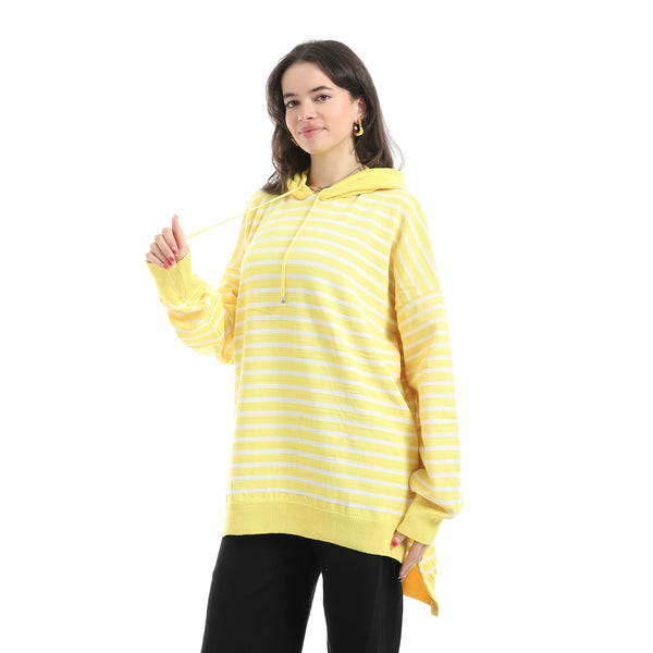 Stripped_Long_Sleeves_Hoodie_Yellow_&_White_Multicolour