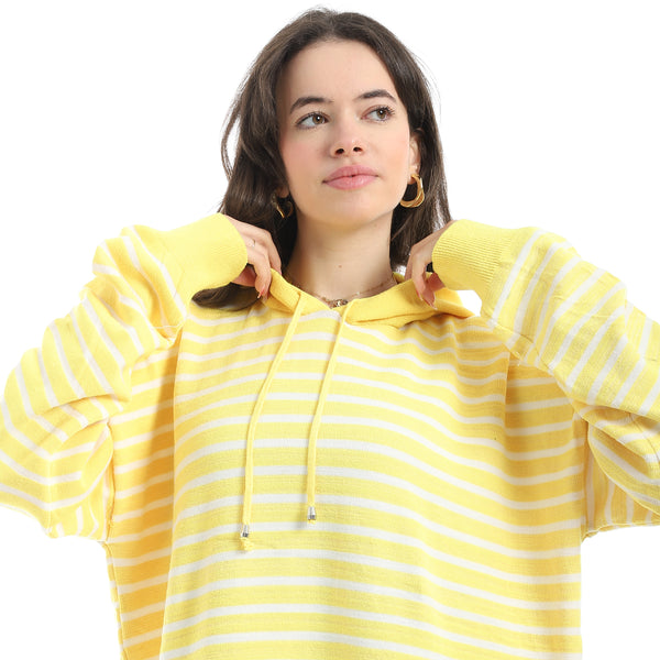 Stripped_Long_Sleeves_Hoodie_Yellow_&_White_Multicolour