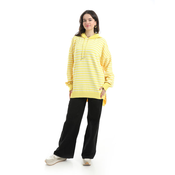 Stripped_Long_Sleeves_Hoodie_Yellow_&_White_Multicolour