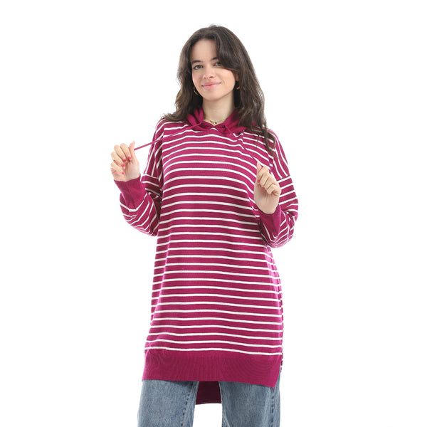 Stripped_Long_Sleeves_Hoodie_Purple_&_White_Multicolour