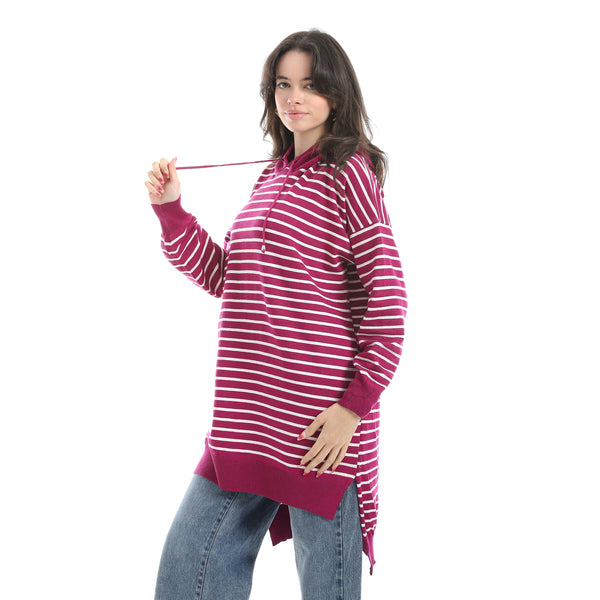 Stripped_Long_Sleeves_Hoodie_Purple_&_White_Multicolour