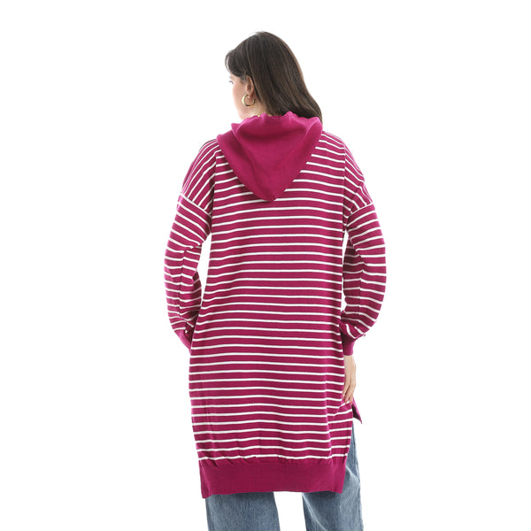 Stripped_Long_Sleeves_Hoodie_Purple_&_White_Multicolour