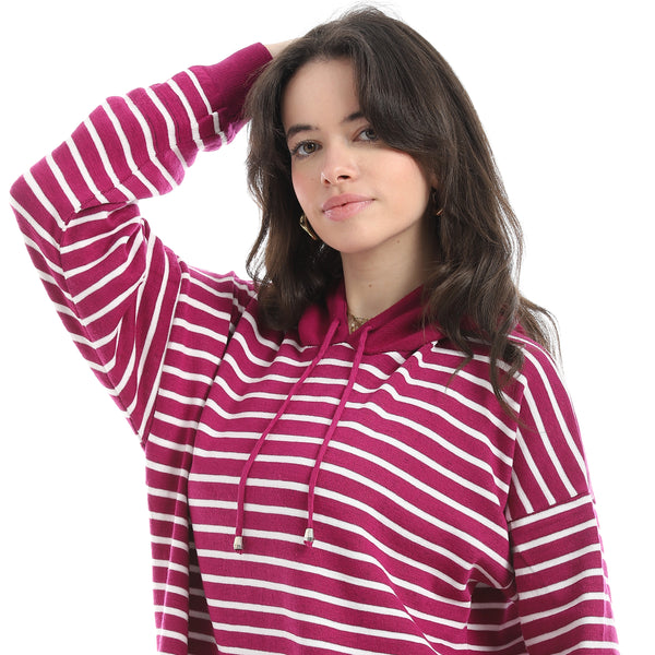 Stripped_Long_Sleeves_Hoodie_Purple_&_White_Multicolour