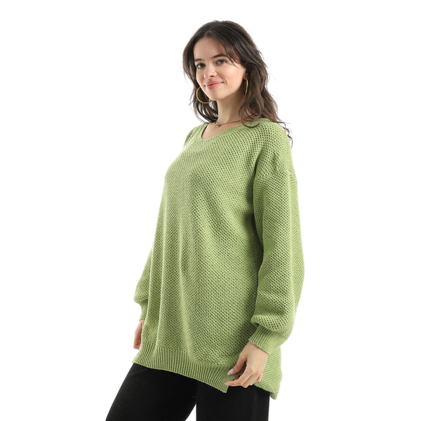 Long_Sleeves_Self_Patterened_Knitted_Pullover___Green