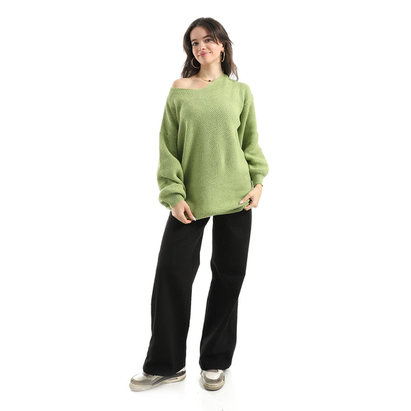 Long_Sleeves_Self_Patterened_Knitted_Pullover___Green