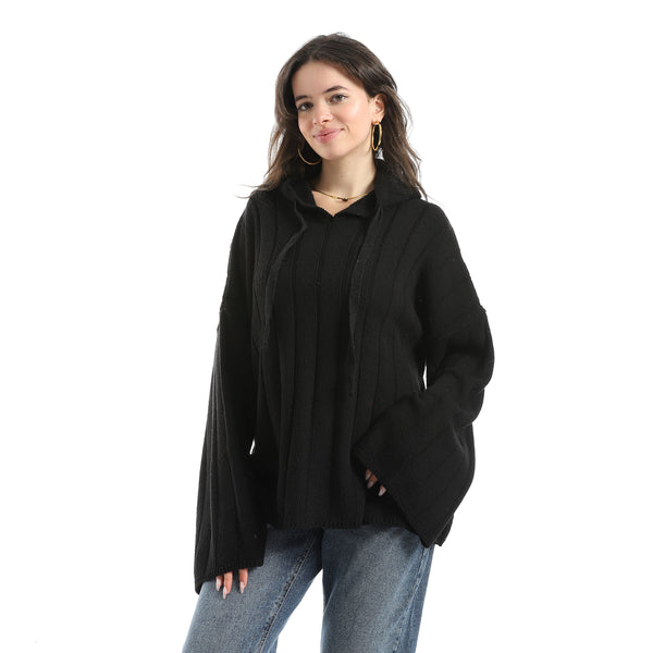 Long_Sleeves_Self_Patterened_Knitted_Pullover__Black