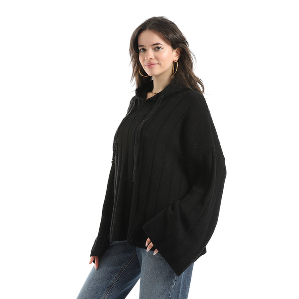 Long_Sleeves_Self_Patterened_Knitted_Pullover__Black