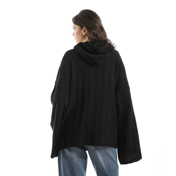 Long_Sleeves_Self_Patterened_Knitted_Pullover__Black