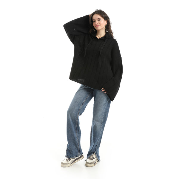 Long_Sleeves_Self_Patterened_Knitted_Pullover__Black