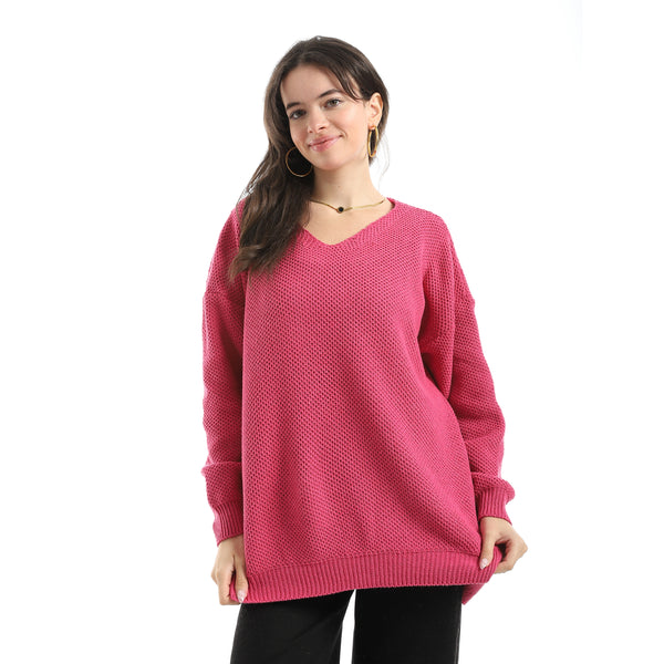 Long_Sleeves_Self_Patterened_Knitted_Pullover_-_Dark_Pink
