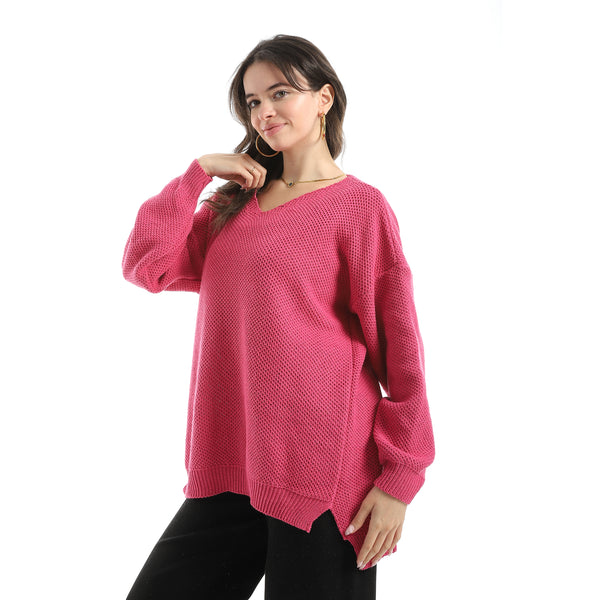 Long_Sleeves_Self_Patterened_Knitted_Pullover_-_Dark_Pink