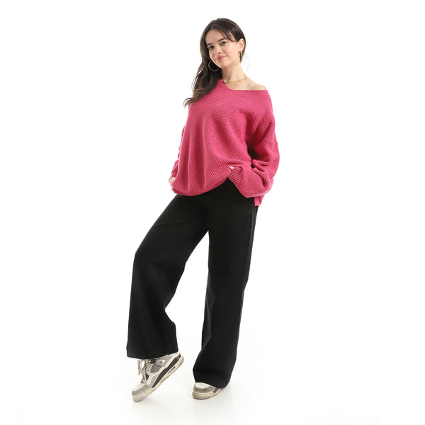 Long_Sleeves_Self_Patterened_Knitted_Pullover_-_Dark_Pink