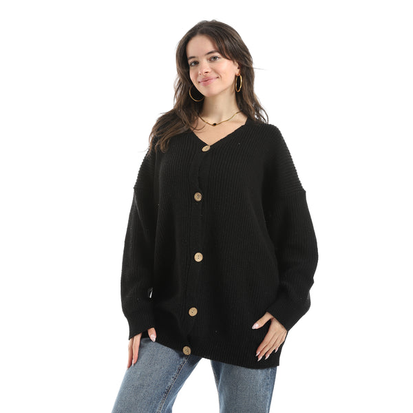Long_Sleeves_Self_Patterened_Knitted_Pullover_-_Black