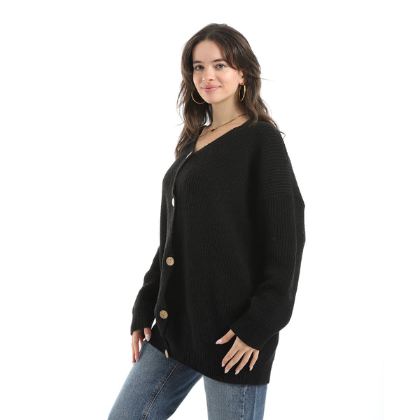 Long_Sleeves_Self_Patterened_Knitted_Pullover_-_Black