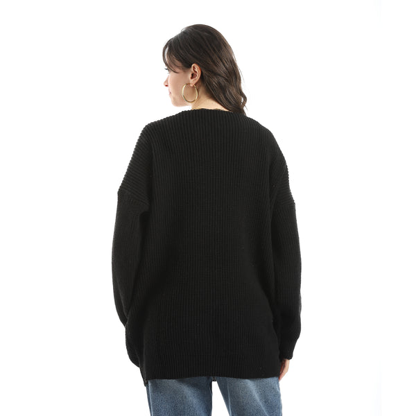 Long_Sleeves_Self_Patterened_Knitted_Pullover_-_Black