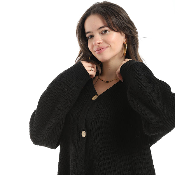 Long_Sleeves_Self_Patterened_Knitted_Pullover_-_Black