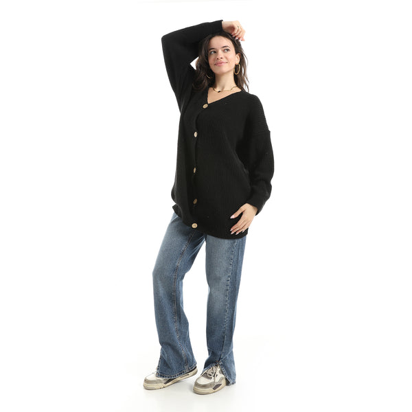 Long_Sleeves_Self_Patterened_Knitted_Pullover_-_Black